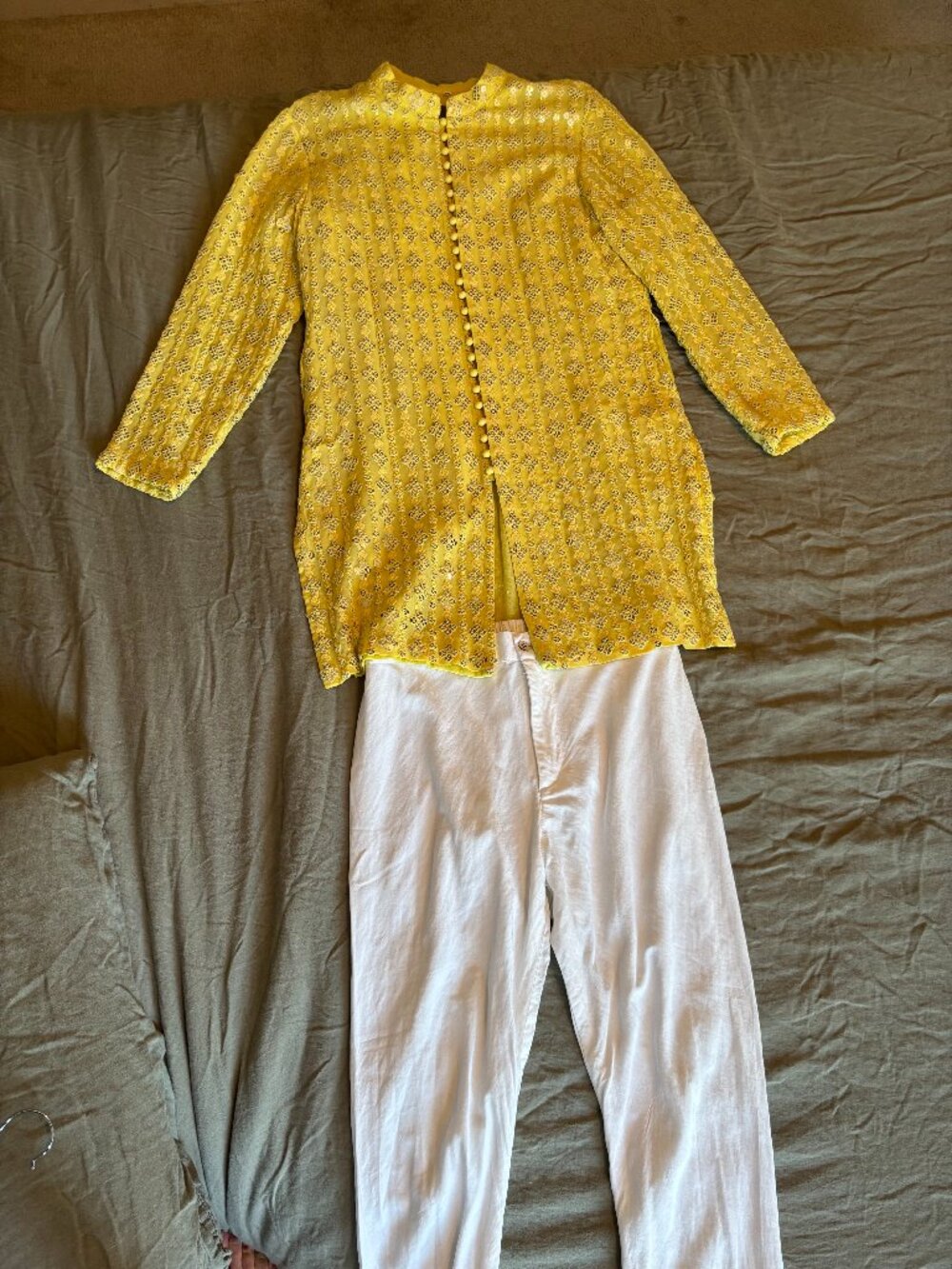 Sulakshna Jasra Yellow Georgette & Cotton Silk Thread Embroidered Kurta Set